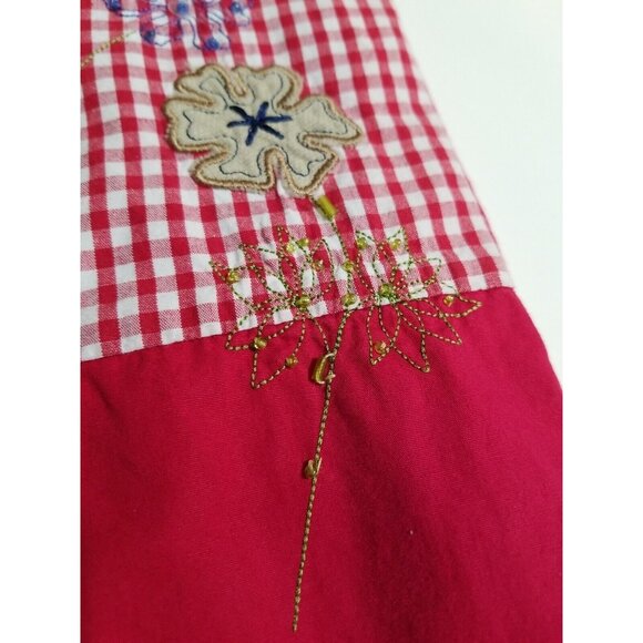 Bobbie Brooks Vintage Faux 2 Piece Red Top Size 14W Embroidered Beads Gingham Tw - Picture 11 of 13
